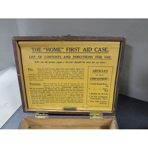 449 - A vintage first aid box, microscope and 2 pairs of opera glasses