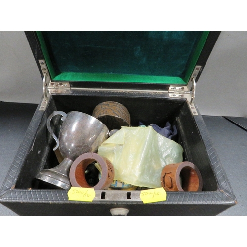 A Victorian leather jewellery box containing various collectables