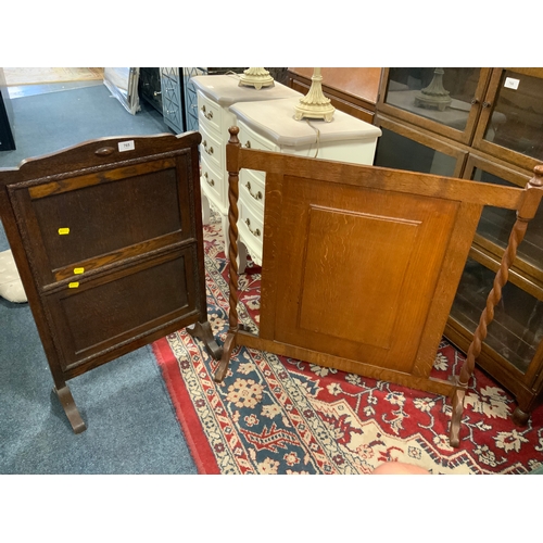 Two vintage oak fire screens
