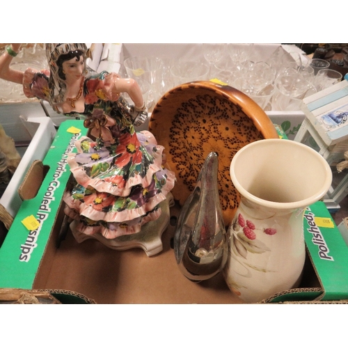 52 - Three trays to include 3d floral ceramics, cups and plates and sundries (3)