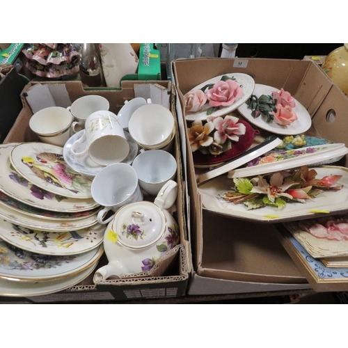 52 - Three trays to include 3d floral ceramics, cups and plates and sundries (3)