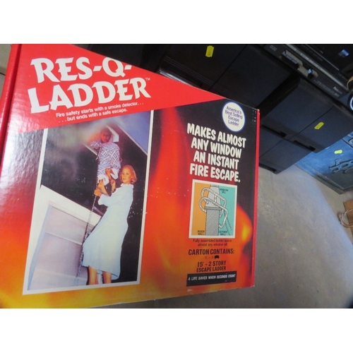 619 - A selection of items to include a boxed fire escape ladder, stereo, CD's etc.