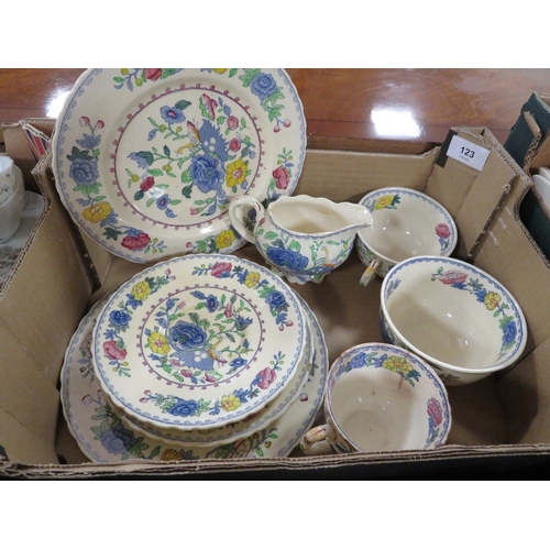 123 - Three trays of assorted vintage ceramics to include Masons Regency, some items A/F