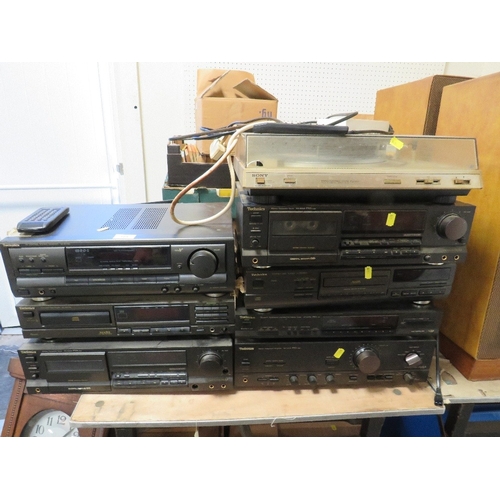 168 - Seven Technics stacking stereo separates together with a Sony turntable to include a Technics Stereo... 