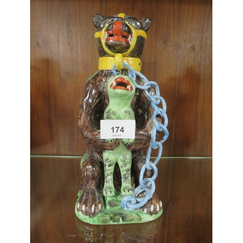 174 - A reproduction bear grease jug - the leopard coloured green with blue chains
