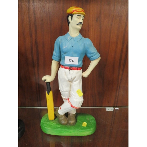 176 - Three ceramic characture figures of antique sportsman to include footballer, cricketer, and a boxer