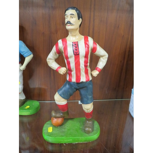 176 - Three ceramic characture figures of antique sportsman to include footballer, cricketer, and a boxer