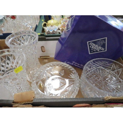 133 - Three trays of assorted glassware to include Edinburgh crystal, bowls, vases etc