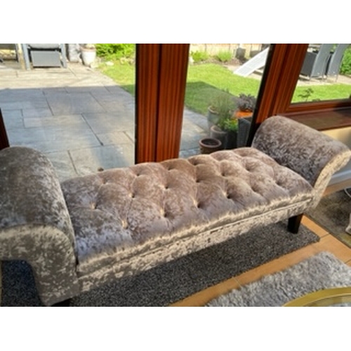 821 - A grey velour window seat / long stool