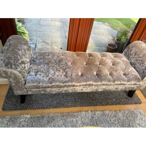 821 - A grey velour window seat / long stool