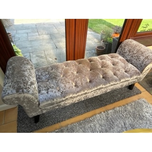 821 - A grey velour window seat / long stool