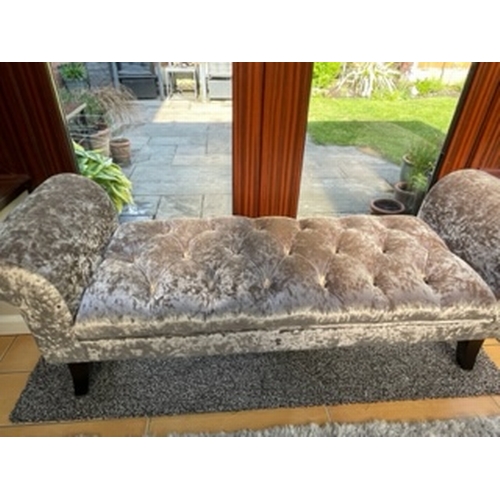 821 - A grey velour window seat / long stool
