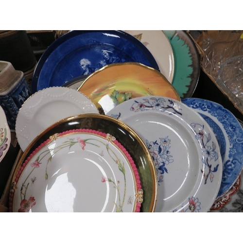 75 - Two trays of assorted ceramics to include antique plates etc