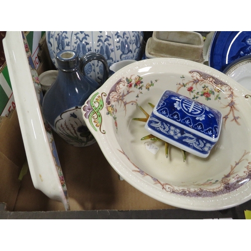 75 - Two trays of assorted ceramics to include antique plates etc