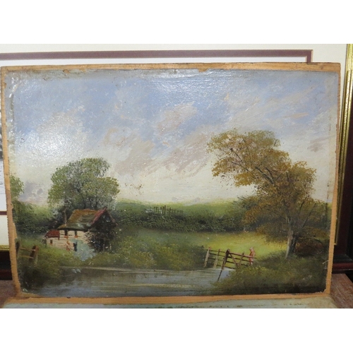14 - A matched pair of oils on panel, one depicting a rural scene and the other a cottage, both 25 cm x 3... 