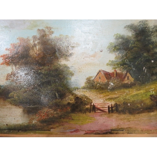 14 - A matched pair of oils on panel, one depicting a rural scene and the other a cottage, both 25 cm x 3... 