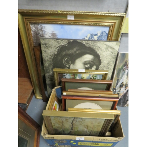 21 - A collection of assorted pictures, prints, mirror, paintings and tapestries etc., to include an oil ... 