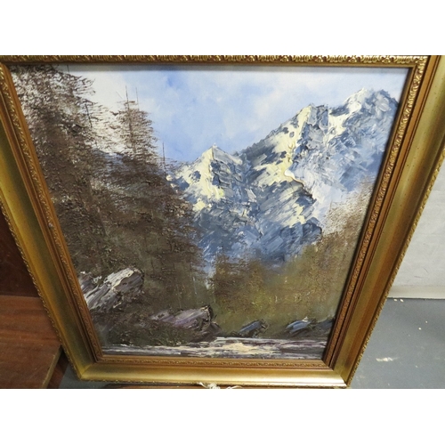 21 - A collection of assorted pictures, prints, mirror, paintings and tapestries etc., to include an oil ... 