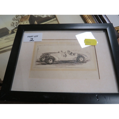 2 - A selection of assorted pictures to include watercolours, prints etc. and a framed hunting themed pe... 