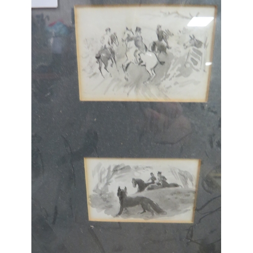 2 - A selection of assorted pictures to include watercolours, prints etc. and a framed hunting themed pe... 