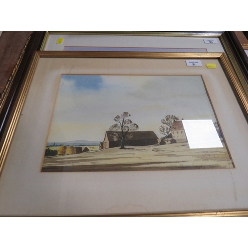2 - A selection of assorted pictures to include watercolours, prints etc. and a framed hunting themed pe... 
