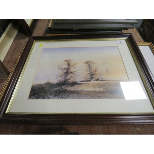 2 - A selection of assorted pictures to include watercolours, prints etc. and a framed hunting themed pe... 
