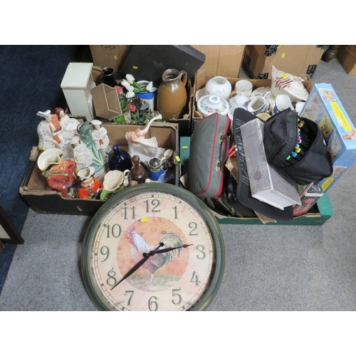 Four trays of assorted ceramics and collectables to include Staffordshire style flatback figurines etc