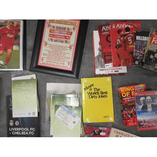 A tray of mostly Liverpool Football Club memorabilia