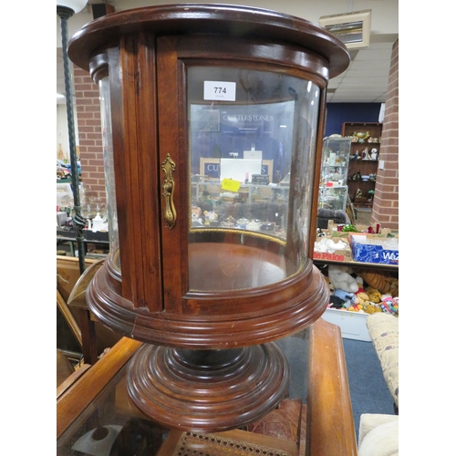 A reproduction revolving display cabinet together with two lamp tables ...
