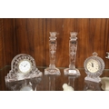 A pair of etched Stuart Crystal candlesticks together with a Waterford ...
