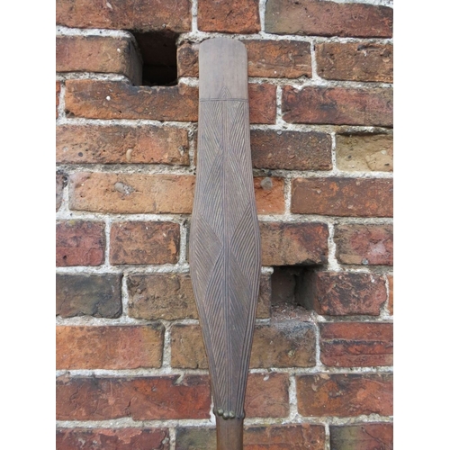 251 - AN ANTIQUE 19TH CENTURY ANGOLA CHOKWE TRIBAL ART PADDLE CLUB / STAFF, with studded decoration. (Prov... 