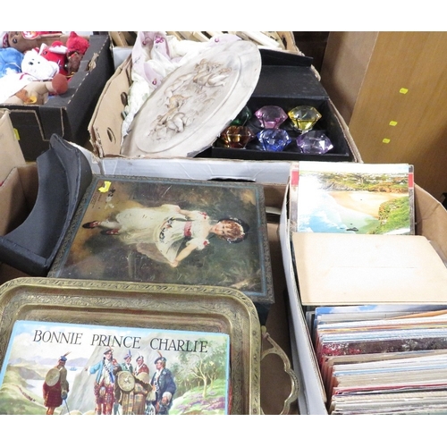 84 - A tray of assorted collectables to include a shoebox of postcards etc