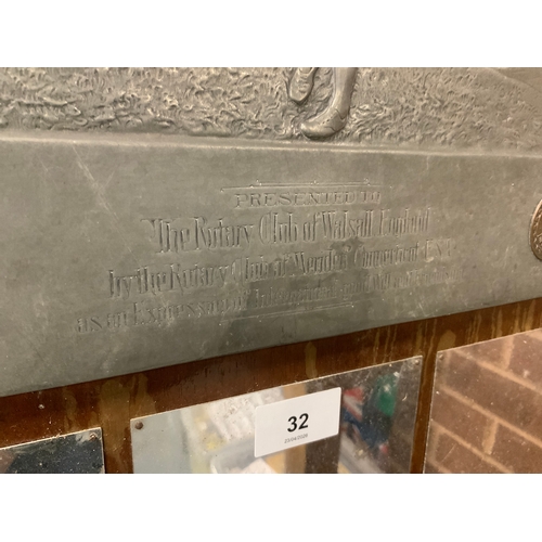 32 - A vintage golfing presentation shield presented to the Rotary club of Walsall England