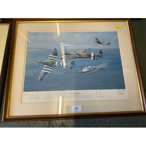 41 - A collection of four framed military aviation prints to include Rule Britannia by Philip West - Limi... 