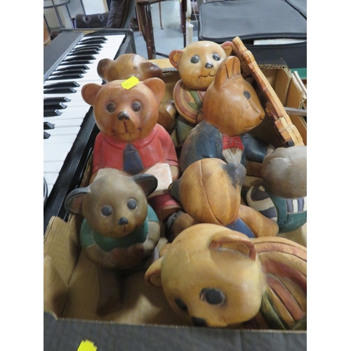 101 - Two trays of assorted bear figures to include carved wood examples etc