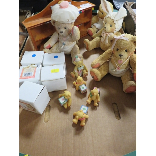 101 - Two trays of assorted bear figures to include carved wood examples etc