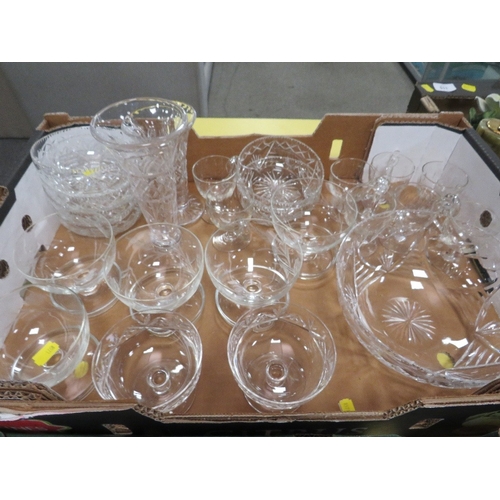 114 - Two trays of assorted ceramics to include a Minton bowl together with a tray of glassware (3)