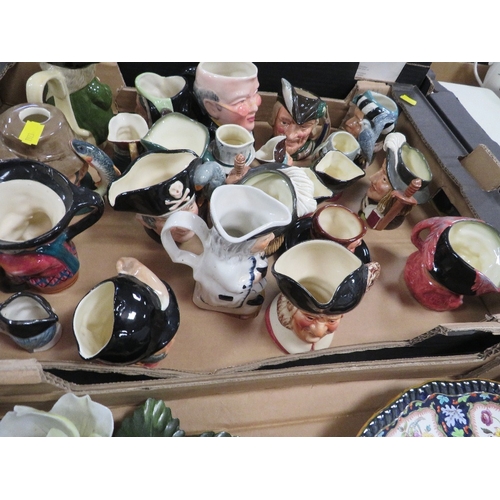 115 - Two trays of assorted collectables to include a tray of assorted miniature character jugs