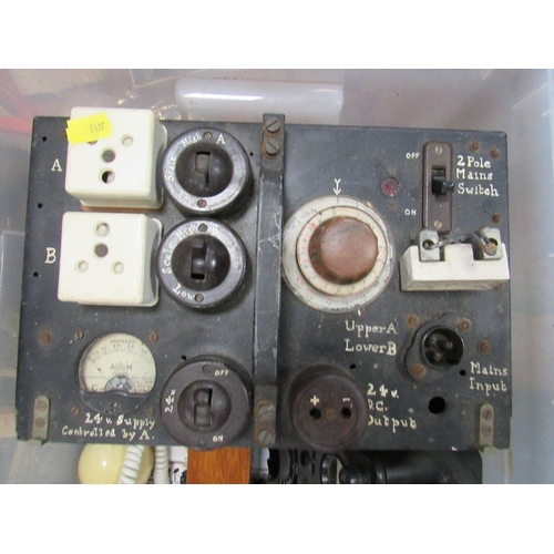 124 - A tray of electrical / inspection testers together with a tray of vintage radio & television valves