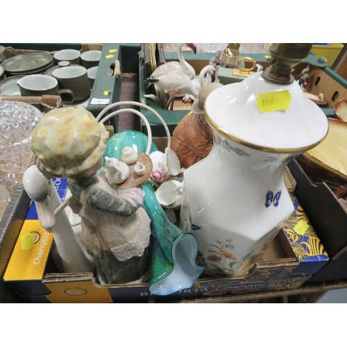 81 - Three trays of assorted ceramics and glass to include Denby, Aynsley lamp etc