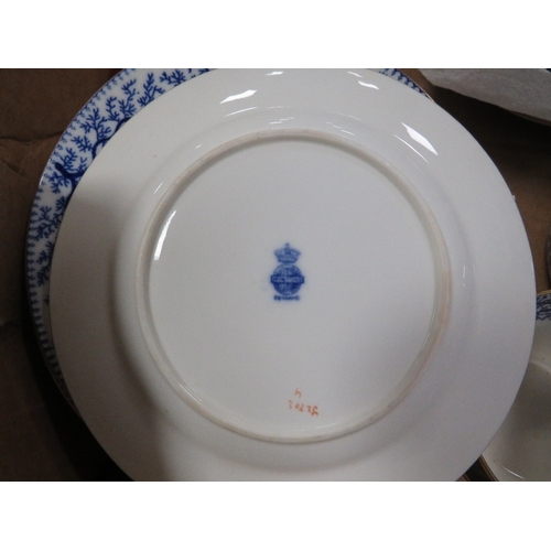 82 - A tray of assorted ceramics to include Minton Blue & white