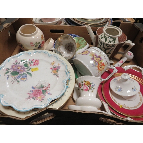 84 - Four trays of assorted vintage ceramics to include Aynsley and Coalport