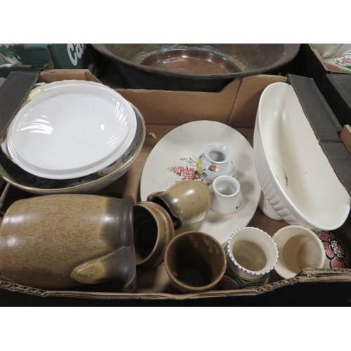85 - Five trays of assorted ceramics to include Royal Doulton and Paragon etc