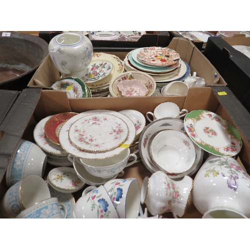 85 - Five trays of assorted ceramics to include Royal Doulton and Paragon etc