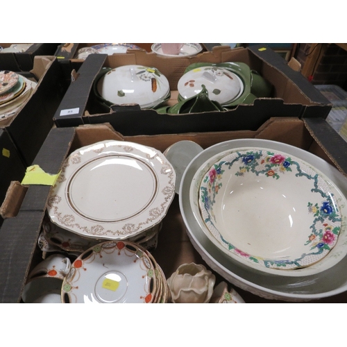 85 - Five trays of assorted ceramics to include Royal Doulton and Paragon etc