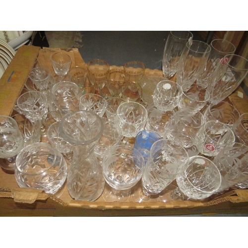 90 - Two trays of assorted ceramics together with a tray of glassware etc