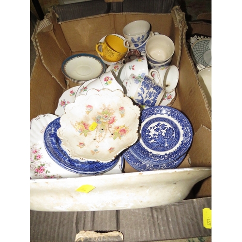 90 - Two trays of assorted ceramics together with a tray of glassware etc