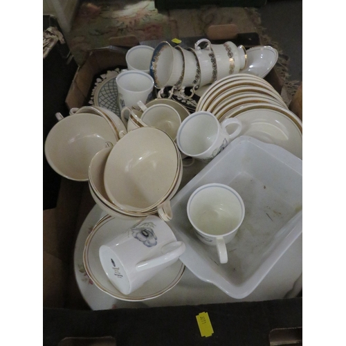 90 - Two trays of assorted ceramics together with a tray of glassware etc
