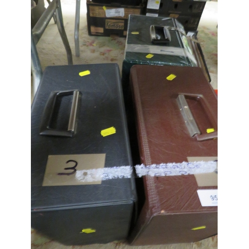 95 - Three LP cases of mainly jazz/swing LP records, 17 box sets and a selection of singles/EP records