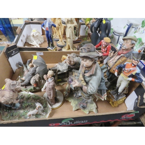 176 - Two trays of assorted figures to include capodimonte style figures